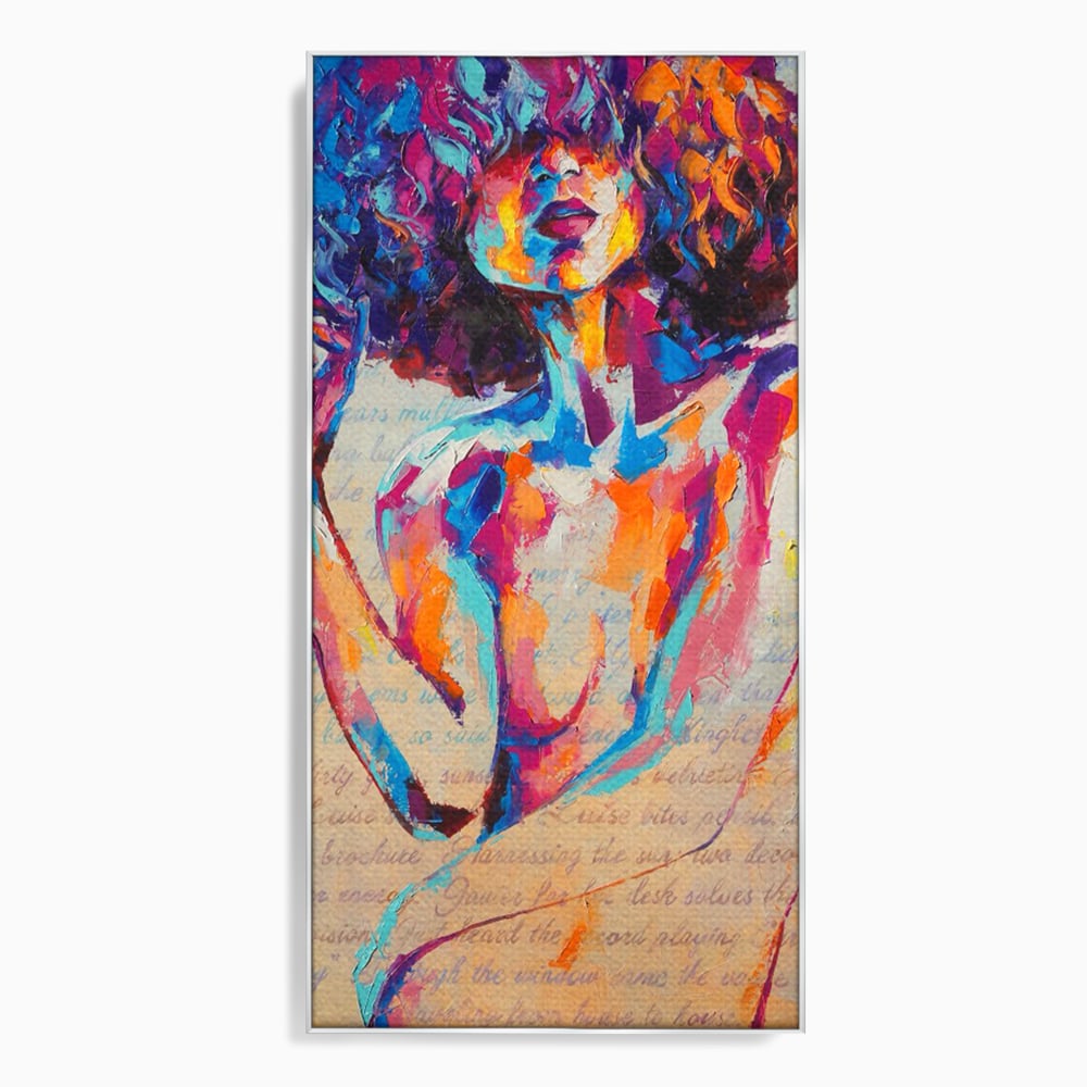 Tablou canvas cu tablou canvas cu portret abstract de femeie, in rama de aluminiu argintiu
